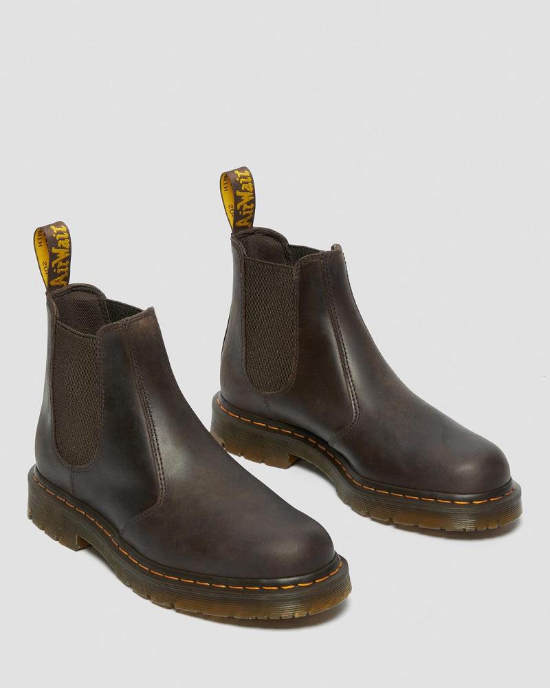 Dark / Brown Men's Dr Martens 2976 Slip Resistant Leather Ankle Boots | CA 424TCE